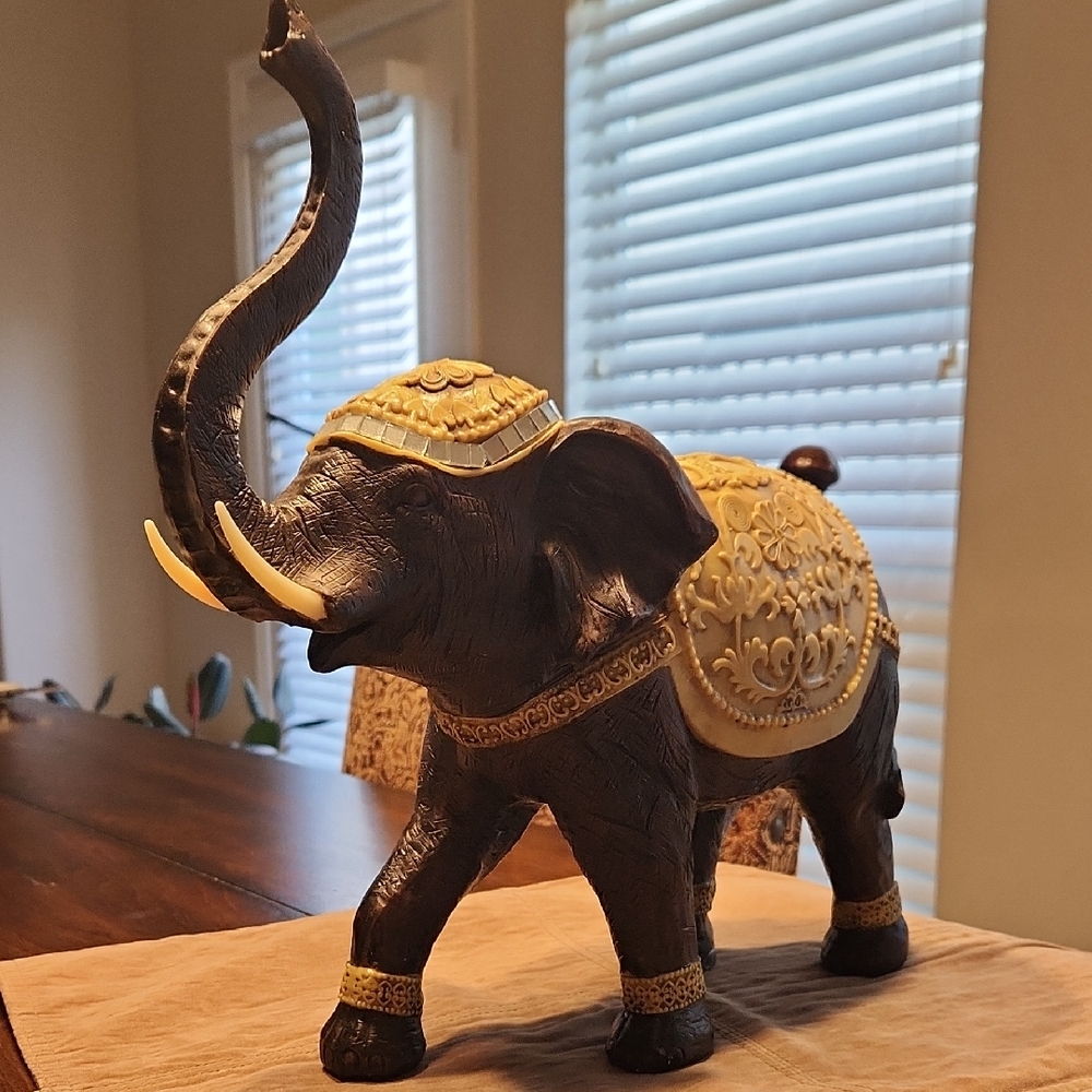 Decorative Elephant Figurine in Dark Brown and Gold